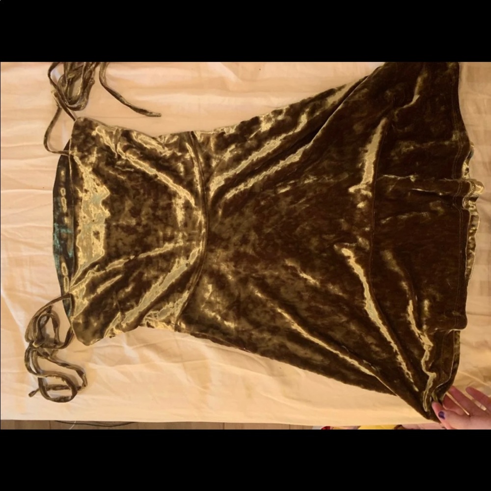 Golden olive velvet dress